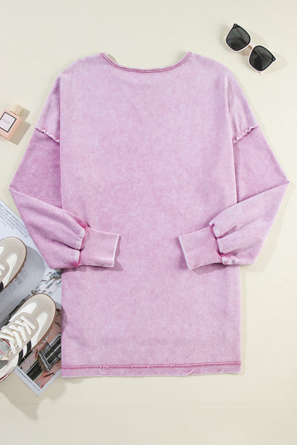 Orchid Petal Mineral Wash Pullover mit überschnittener Schulter