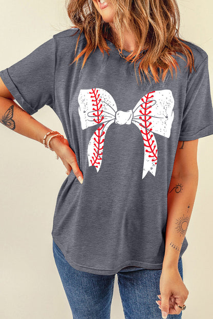 Graues Baseball-T-Shirt mit Schleife und Grafik