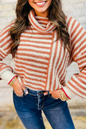 Orange Stripe Cowl Neck Drop Shoulder Sweater