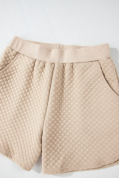 Parchment – Einfarbiges, gestepptes Langarm-Top und Shorts-Set
