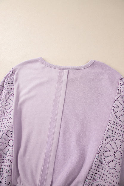 Sweatshirt mit geripptem Saum und sichtbaren Nähten im Orchid Petal-Strick-Häkelmuster