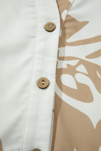 Khaki Patterned Ruffled Sleeve Half Placket Tiered A-line Plus Size Long Dress