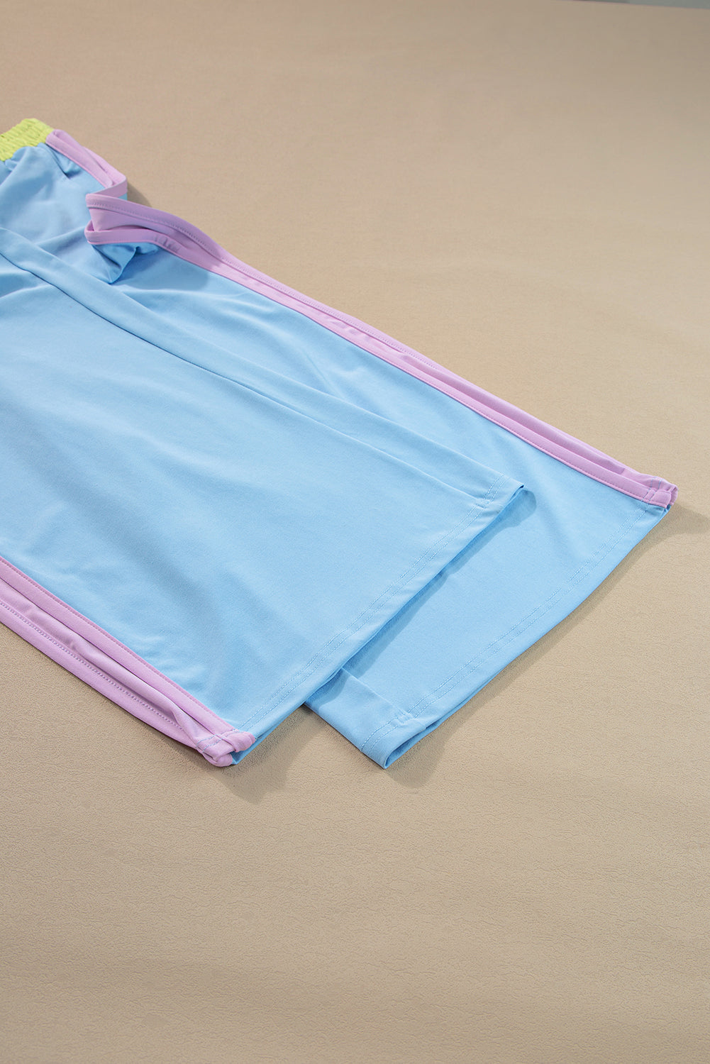 Sky Blue Color Block Detail Casual Two-piece Outfit