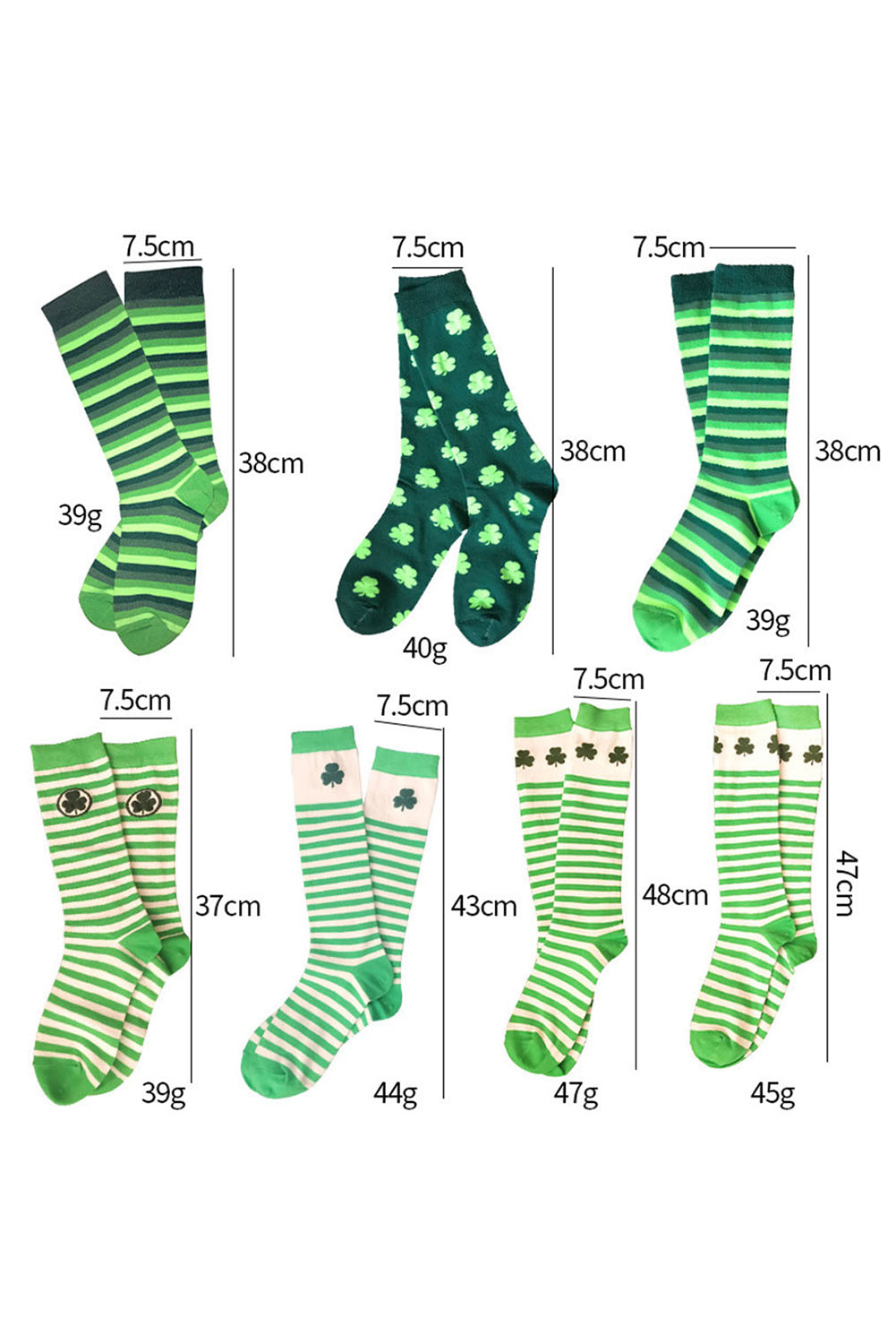 Dunkelgrüne Schlauchsocken mit St. Patricks Kleeblatt-Print