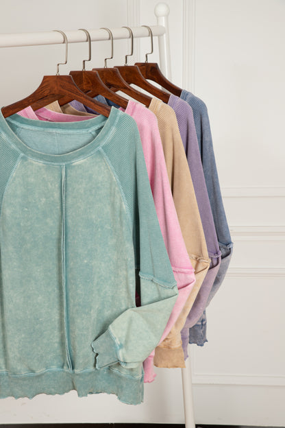 Orchid Petal Solid Waffelstrick Patchwork Raglanärmel Sweatshirt