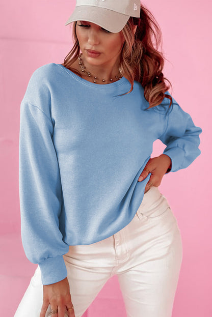 Himmelblaues Sweatshirt mit Rundhalsausschnitt und Schleife