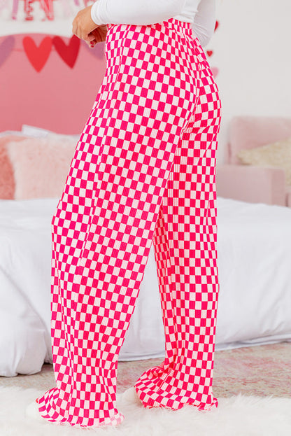Rosa Pyjama-Set mit kariertem Hemd mit Knöpfen und hoch taillierter Hose