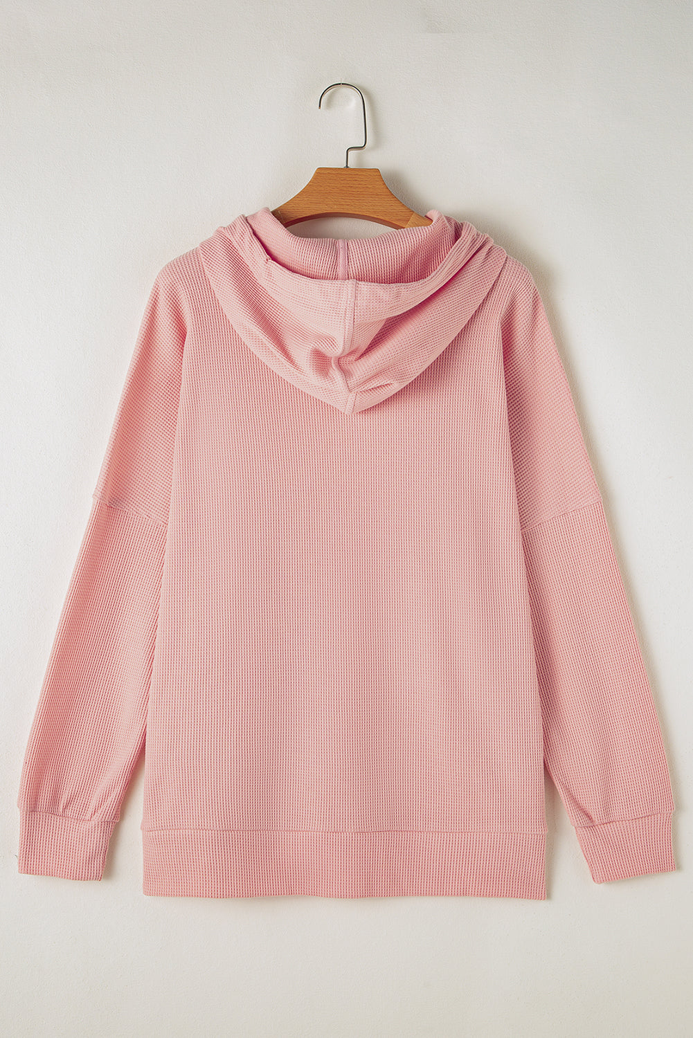 Hellrosa Oversize-Hoodie mit Waffelstrick und Fleecefutter, hoch und niedrig