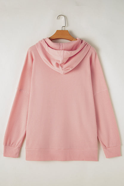 Hellrosa Oversize-Hoodie mit Waffelstrick und Fleecefutter, hoch und niedrig