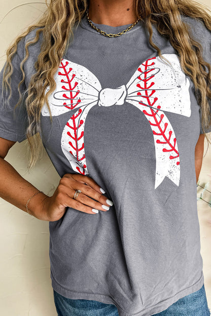 Graues Baseball-T-Shirt mit Schleife und Grafik