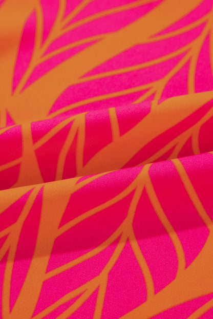 Bluse mit gesmokten Laternenärmeln und Rosenblatt-Print in Übergröße