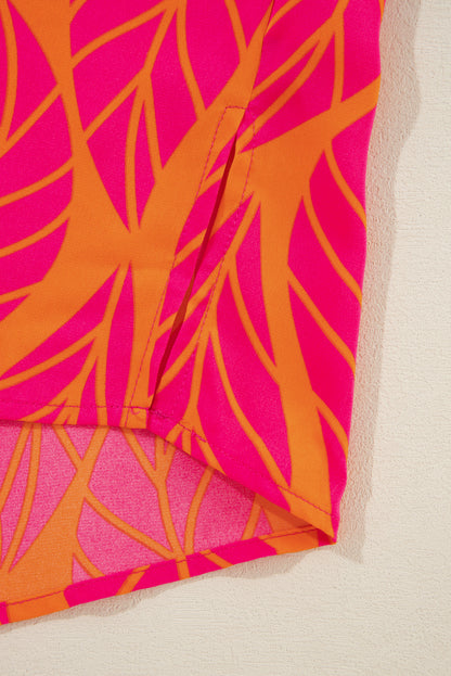 Bluse mit gesmokten Laternenärmeln und Rosenblatt-Print in Übergröße
