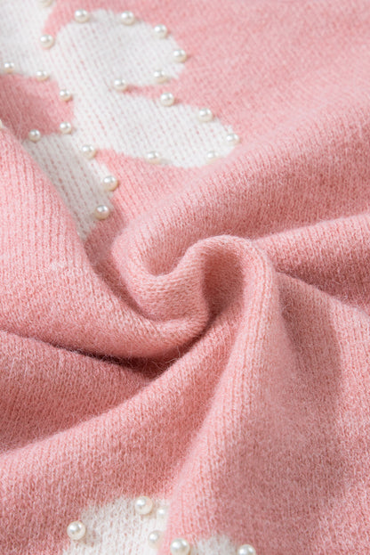 Mehrfarbiger Pullover mit Perlen und Blumenmuster und überschnittener Schulter