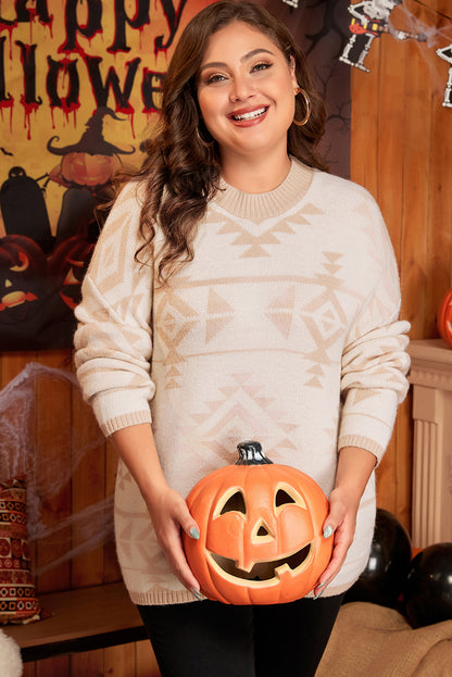 Apricot – Lockerer Pullover mit Western-Azteken-Print in Übergröße