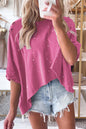 Rosa, gebleichtes Top mit asymmetrischem Saum im Used-Look und kurzen Ärmeln