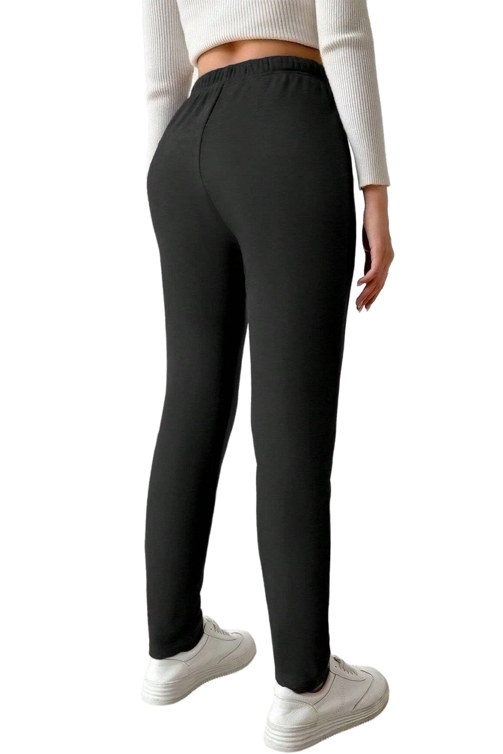 Schwarze Leggings mit Thermofutter und hoher Taille und Kordelzug