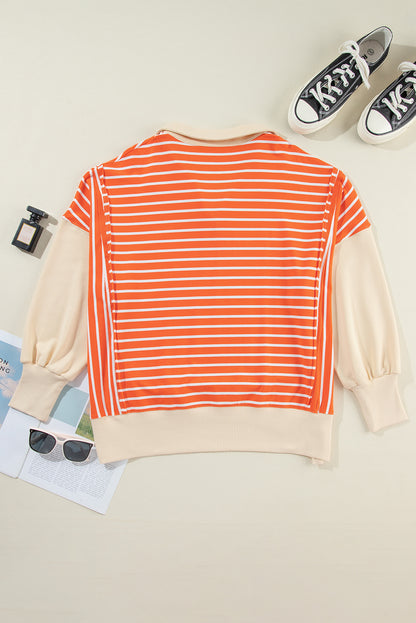 Orangefarbenes Sweatshirt mit Farbblockdesign und lockerer Passform, Kragen und überschnittenen Schultern