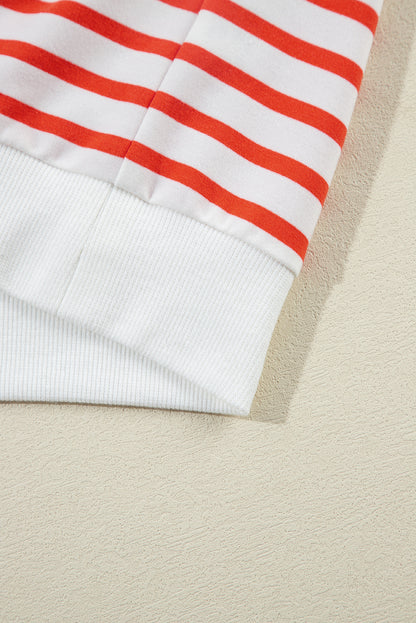 Orange gestreiftes, lockeres Sweatshirt mit überschnittener Schulter und Rundhalsausschnitt