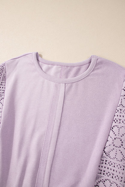 Sweatshirt mit geripptem Saum und sichtbaren Nähten im Orchid Petal-Strick-Häkelmuster