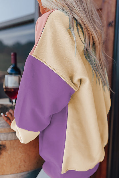 Meadow Mauve – Sweatshirt mit Patchwork-Print und überschnittener Schulterpartie im Colorblock-Stil