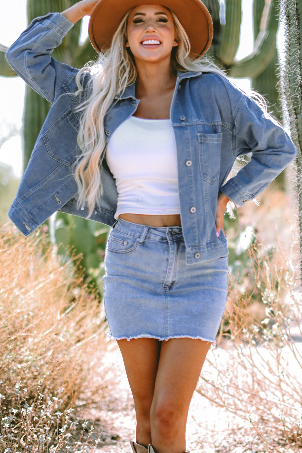 Wild Wind Washed Oversize-Jeansjacke mit Taschen