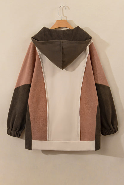 Brauner Hoodie mit sichtbaren Nähten und Farbblockdesign in Übergröße