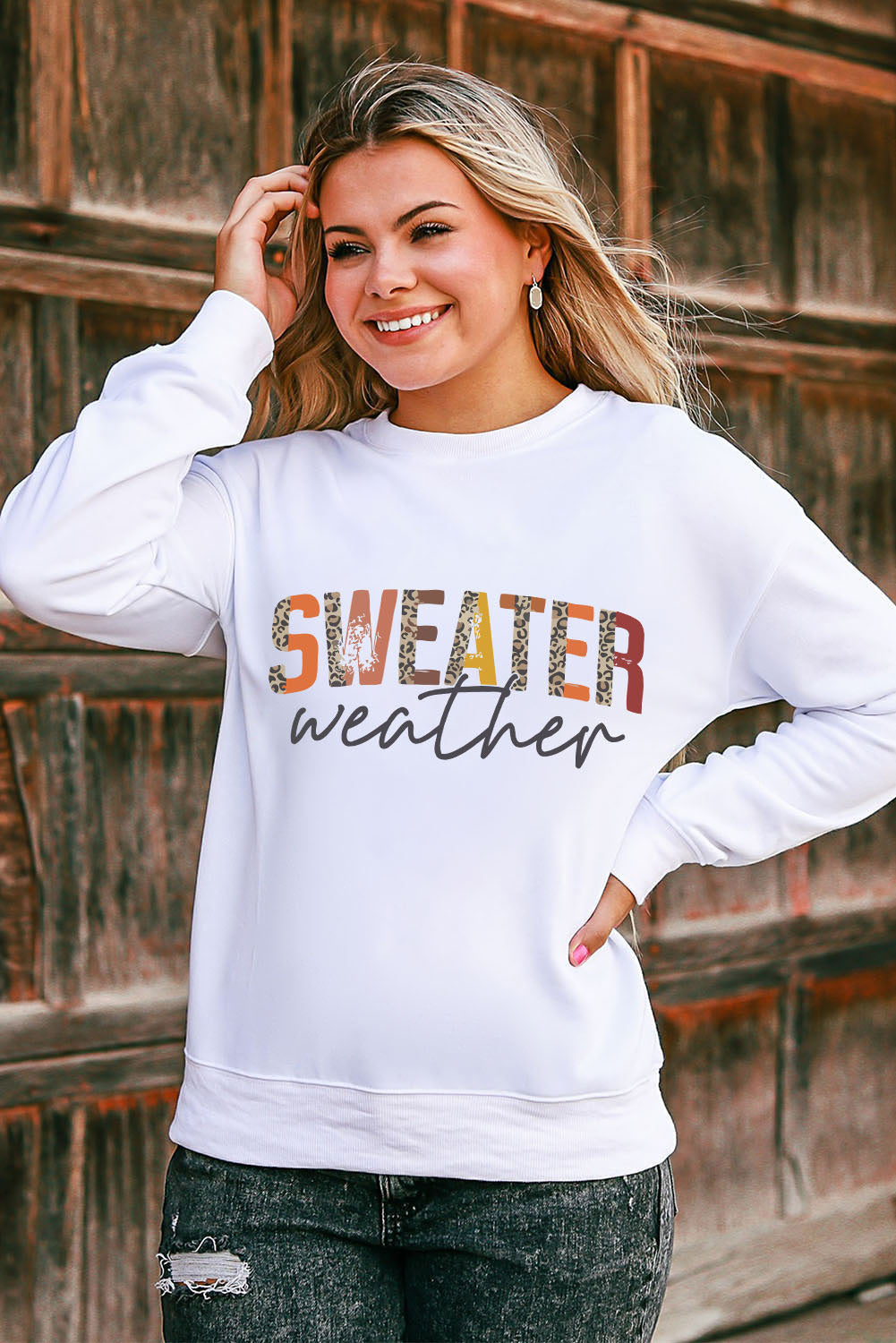 Weißes Sweatshirt mit Monogramm „Weather“