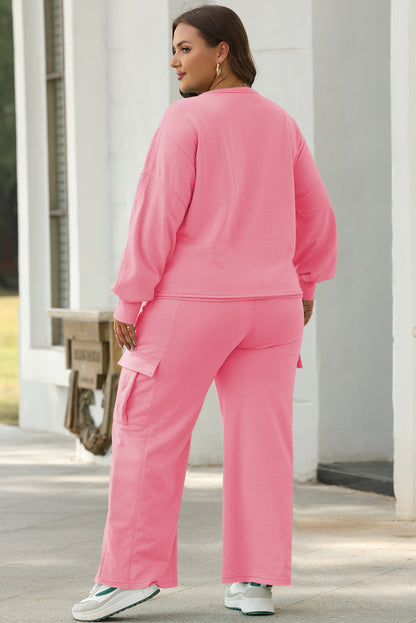 Set aus einfarbigem Patchwork-Pullover-Oberteil und Cargohose in Sachet-Rosa