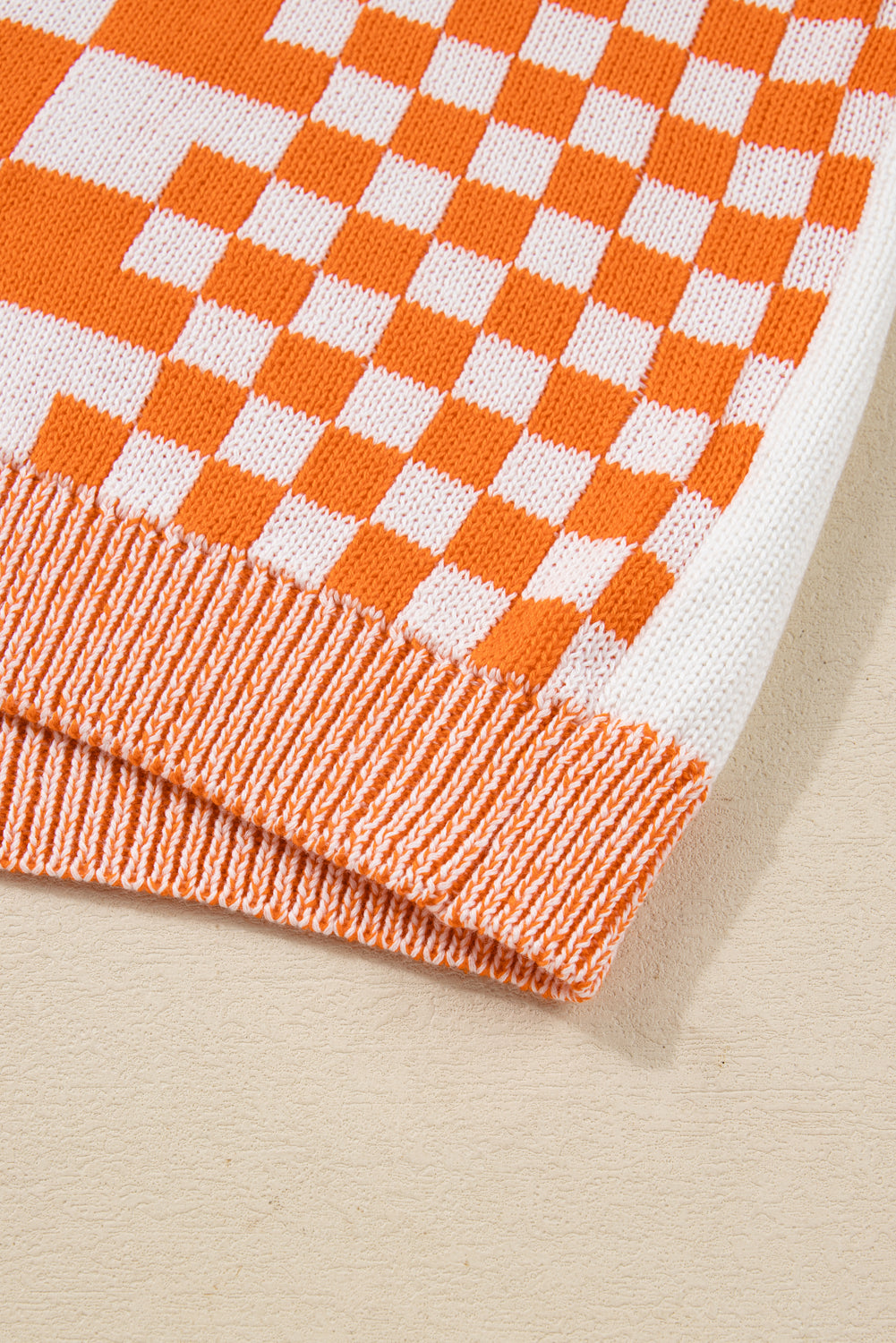 Orange Checkered Bubble Sleeve Drop Shoulder Open Cardigan