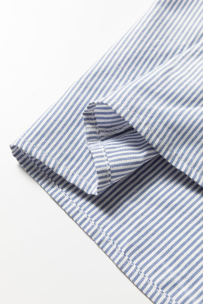 Sky Blue Stripe Patchwork Crossed Lace Detail Bracelet Sleeve Maxi Dress