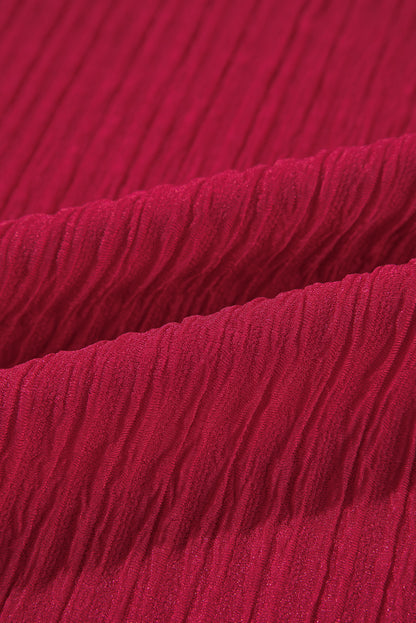 Fiery Red Textured Ruffled Trim V Neck Loose Fit Mini Dress