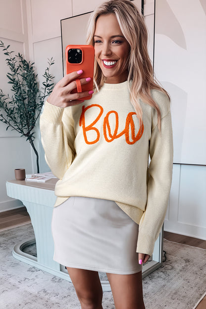 Apricot Boo – Pullover mit Strickmuster, geripptem Rand und überschnittener Schulter