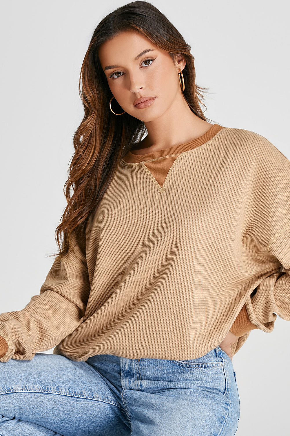 Rauchgraues, lockeres Thermo-Sweatshirt