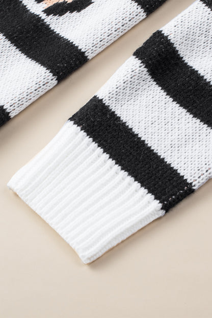 Brown Leopard Striped Mixed Print Open Front Cardigan