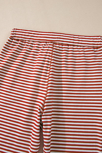 Lounge-Set mit rotem Streifenmuster, geknöpftem V-Ausschnitt und Hose mit geknoteter Taille