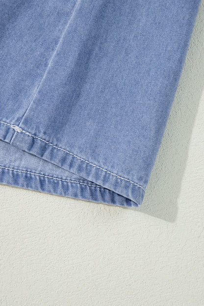 Myosotis Chambray Maxikleid mit tiefem V-Ausschnitt und Armbandärmeln