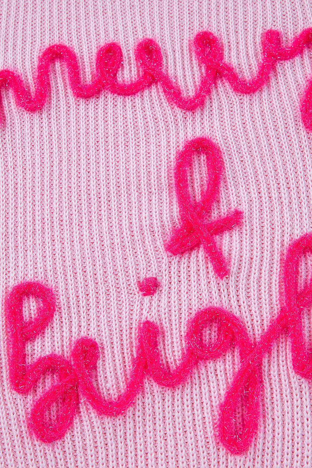 Rosafarbener Merry &amp; Bright Pop-Up-Waffel-Strickpullover mit Buchstaben