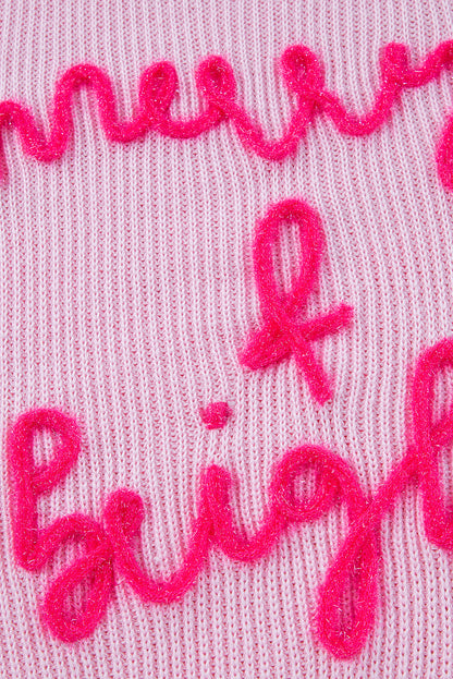 Rosafarbener Merry &amp; Bright Pop-Up-Waffel-Strickpullover mit Buchstaben