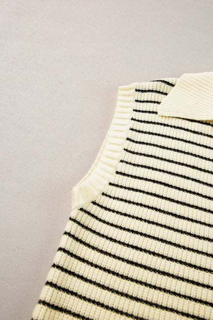 Beiges gestreiftes Umlege-Tanktop mit V-Ausschnitt