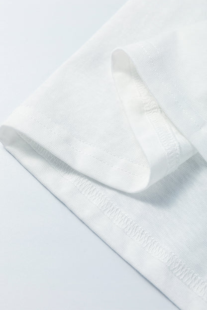Weißes Top mit Rundhalsausschnitt und Patchwork-Ärmeln im Tropenblatt-Print