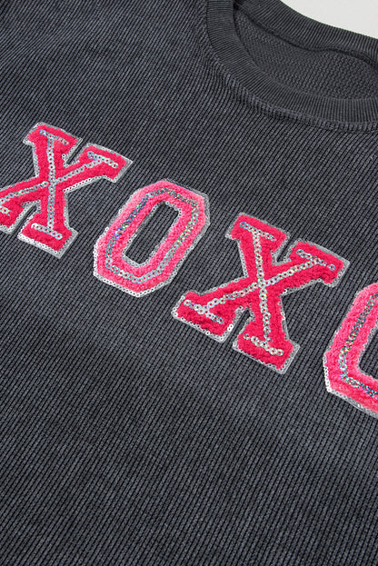 Graues XOXO-Sweatshirt mit Rundhalsausschnitt und Pailletten