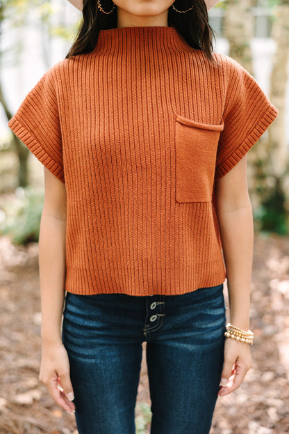 Gold Flame Patch Pocket Rippstrick-Kurzarmpullover