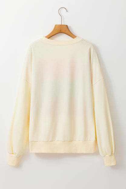 Weißes Sweatshirt mit Rundhalsausschnitt und überschnittener Schulter im Colorblock-Patchwork-Stil