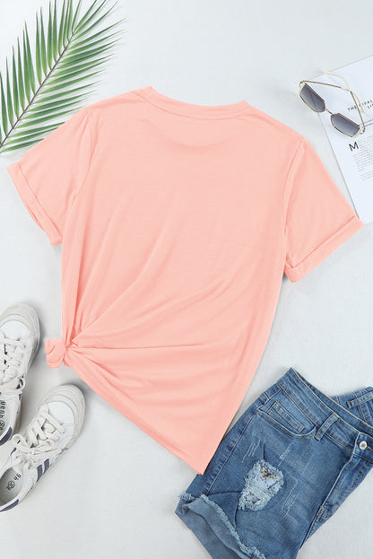 Lässiges, schlichtes Rundhals-T-Shirt in Rosa