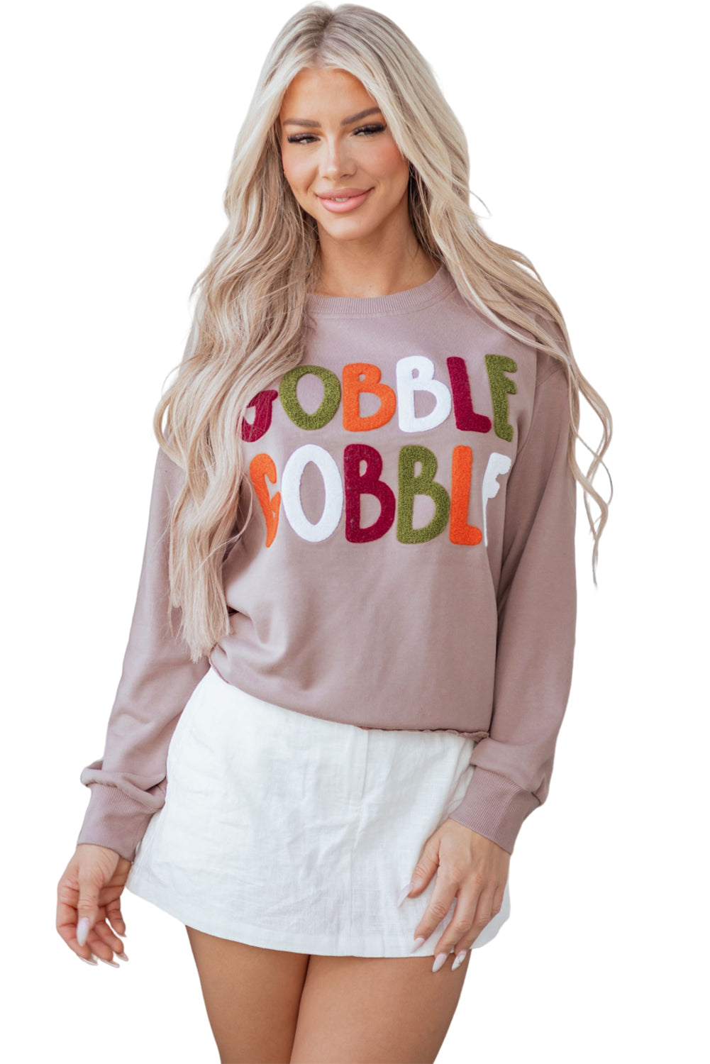 Dark Khaki GOBBLE Letter Graphic Thanksgiving Shift Sweatshirt