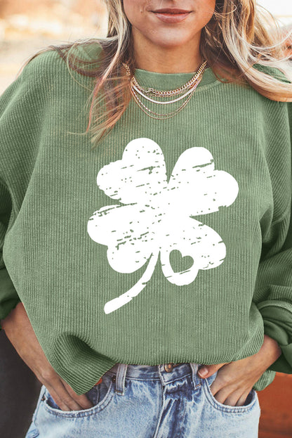 Grasgrünes Sweatshirt mit Kleeblatt-Print und St. Patricks-Motiv