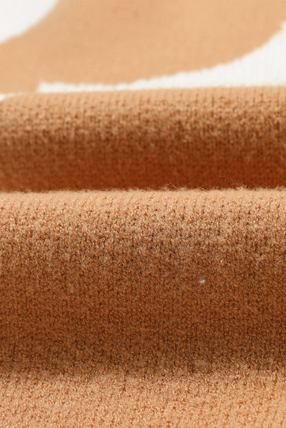 Khakifarbener Pullover mit überschnittener Schulter und großem Blumenmuster