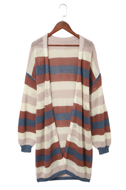 Blau gestreifte Strickjacke mit Farbblockdesign