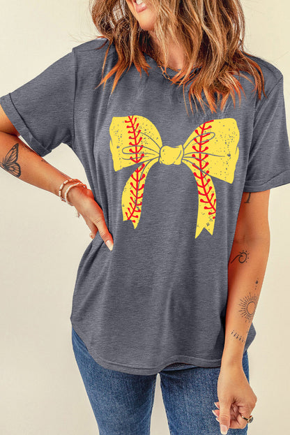Lässiges Baseball-T-Shirt mit Schleife und Grafik