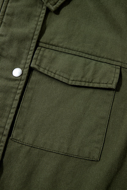 Moosgrüne Jacke mit Druckknopf-Reißverschluss und engem Taillenkragen
